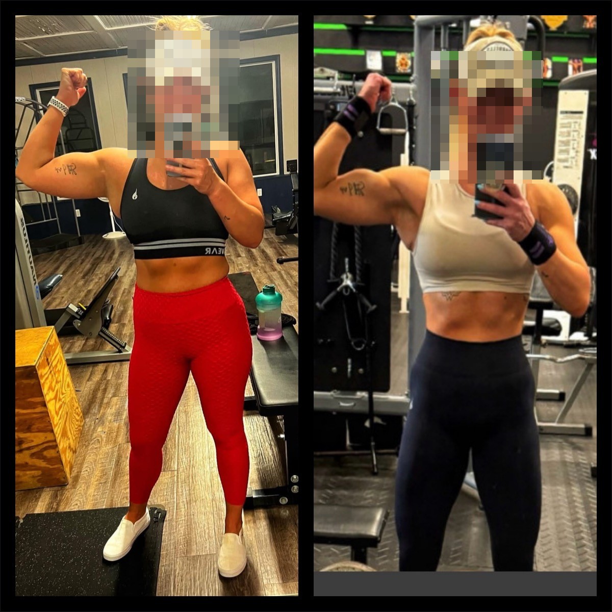 Real client before and after transformation — gym progress photo