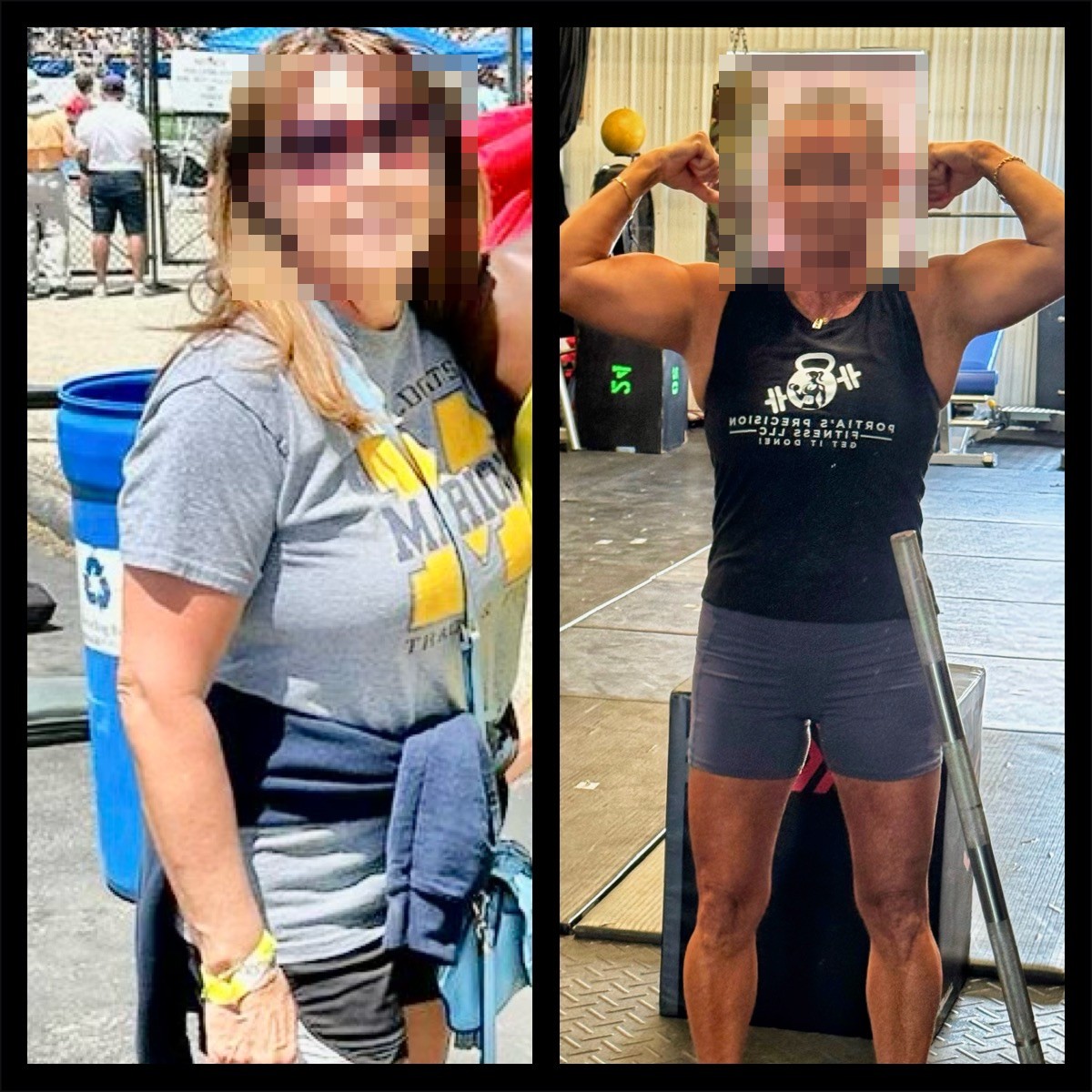 Real client before and after transformation — Portia's Precision Fitness client